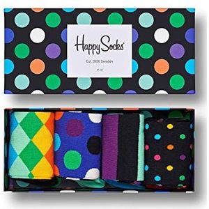 Happy Socks Big Dot Gift Box, Kleurrijke en Leuke, Sokken voor Dames en Heren, Zwart-Blauw-Groente-Oranje-Lila-Turkoois-Wit (41-46)