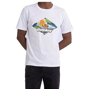 Replay Heren T-shirt korte mouwen met print, Optical White 001, XXL