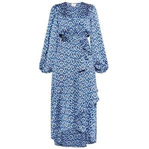 qisha dames maxi-jurk jurk, Blauw meerkleurig., L