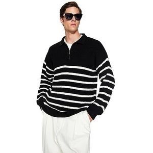 Trendyol Heren GESTREFT Lange Mouwen Plus Size Sweater, zwart, XL