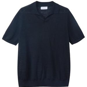 Diana Studio Poloshirt van 100% linnen, gemaakt in Italië voor heren, Zwart, XL