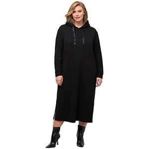 Ulla Popken Dames sweatjurk lange jurk, zwart, 62/64, zwart, 62-64