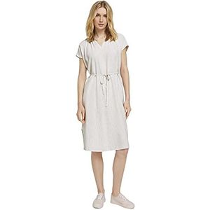 TOM TAILOR Dames Geplooide midi-jurk van linnen 1025884, 27037 - Offwhite Thin Stripe Woven, 38