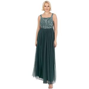 Maya Deluxe Dames Maxi Brede Bandjes Mouwloze Vierkante Halslijn Verfraaid voor Bruiloft Gast Prom Bruidsmeisje Jurk Smaragdgroen Maat 16, Emerald Groen, 42