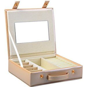 Small Faux Leather Jewelry Box Travel Storage Bag Organizer Display Case voor Rings Earrings Necklace - Light Gold, Leer Kunstleer