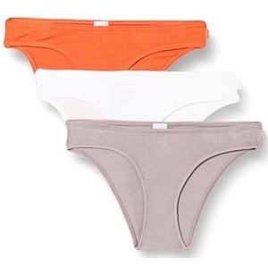 Calvin Klein Bikinislip voor dames, 3 stuks, geribbeld, Veelkleurig (Oranje Roest/Grijs Zand/Wit), M