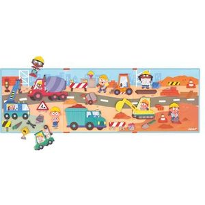 Janod Magnéti'Stories The Building Site - Educatief spel met 30 magneten - FSC kartonnen speelgoed voor kinderen - Ontwikkelt verbeelding en fijne motoriek - 3 jaar +, J05454