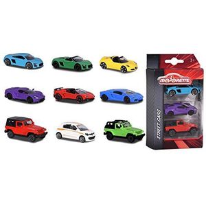 Majorette 212052270 - Set van 3 speelgoedauto's, miniatuurvoertuigen, speelgoedauto van metaal, 3 verschillende sets, levering: 1 x 3-delige set, willekeurige keuze, 7,5 cm