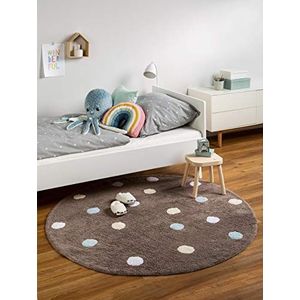 benuta Kindertapijt Bambini Dots, diameter 150 cm rond, katoen, blauw, 150 x 150 x 2 cm