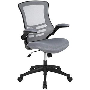 Donkergrijze draaiende LeatherSoft werkbureaustoel met middelhoge rugleuning van gaas en opklapbare armleuningen