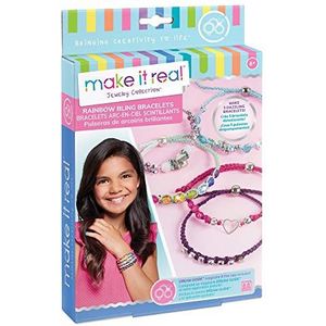 Make It Real - Rainbow Bling Bracelets. DIY Bead and Knot Bracelet Making Kit for Girls. Arts and Crafts Kit to Design and Create Unique Tween Knot Bracelets with Wax Cord, Beads, Charms and Gem Links