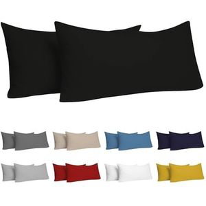 Dreamzie Kussensloop (Set van 2) – Zwart Katoen - Voor Kussens 40 x 80 cm - 100% Jersey Katoen - Beddengoed Dubbel Bed Kussensloop - Kussenbeschermer - Bestendig en Hypoallergeen