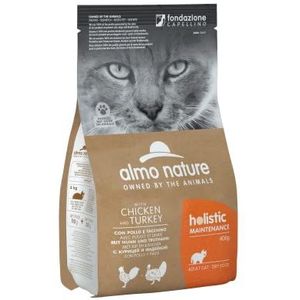 almo nature Holistic Maintenance Droogvoer voor volwassen katten met kip en kalkoen, 400 g zak.