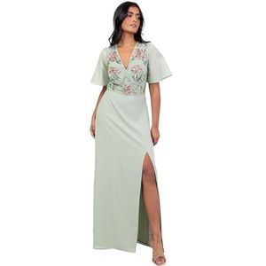 Maya Deluxe - Maxi-jurk - Groene Lelie - A-lijn - V-hals - Engelenmouwen