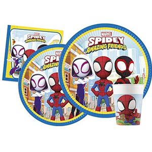 Party Tableware Set Marvel Spider-Man Spidey and His Amazing Friends for 24 people (112 pcs: 24 paper plates Ø23cm, 24 paper plates Ø20cm, 24 cups 200ml, 40 paper napkins 33x33cm)