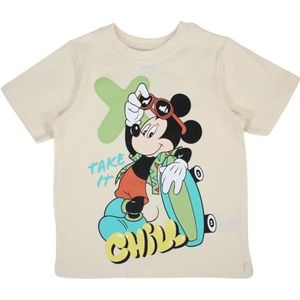 Disney Mickey, T-shirt, jongens, meisjes, (4 tot 10 jaar), poloshirt, tanktop, overhemd, bedrukt, kleding, uniseks, kinderen, sport, ademend, model DIS MFB 5202C376 S1-4A, beige, Beige, 4 Jaar