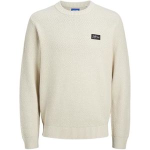 JACK & JONES Jorportland Badge Gebreide trui met ronde hals, Moonbeam, S, Maanbalk, S