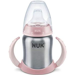 NUK Learner Cup drinkbeker, lekvrij, hoogwaardig roestvrij staal, duurzaam en hygiënisch, 6-18 maanden, roze (Girl), 125 ml