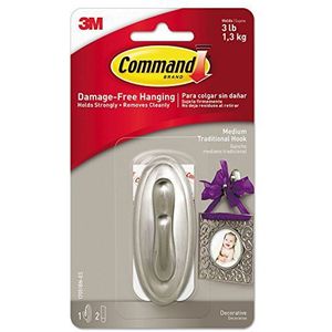 3M Metal Command Medium Decoratieve Haken-Geborsteld Nikkel 1 Haak en 2 Strips