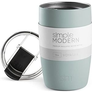 Simple Modern Reiskoffiemok geïsoleerde roestvrijstalen thermosbeker Voyager met rietje en doorzichtig klapdeksel 350 ml beker, zeeglas salie