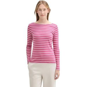 TOM TAILOR T-shirt met lange mouwen voor dames, 36130 - Roze Velvet White Stripe, S