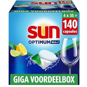 Sun Optimum All-in 1 Citroen Vaatwascapsules, voor krachtige reiniging en een schitterende glans - 4 x 35 capsules - Voordeelverpakking