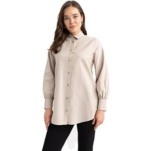 DeFacto Hemdblouse met lange mouwen voor dames, hemd met knopen voor vrijetijdskleding, zand, XL
