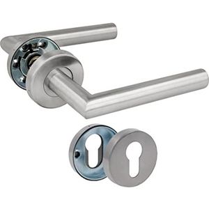 Amig - Set Deurkrukken met Rozet | 136 x Ø19 mm | Elegant en Eenvoudig Ontwerp | Ideaal voor je Huis of Kantoor | Roestvrij Staal | Mat Zilver | Inclusief Sleutelplaat voor Cilinders