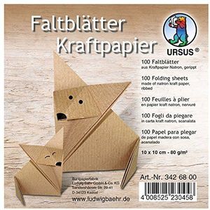 Ursus 3426800 - vouwbladen kraftpapier, ca. 10 x 10 cm, van natron kraftpapier, 80 g/m², 100 vellen, geribbeld, voor kleine en grote origami kunstenaars, ideaal voor creatieve knutselwerken