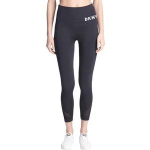 DKNY Naadloze legging voor dames met hoge taille, Zwart naadloos strak met wit logo, S