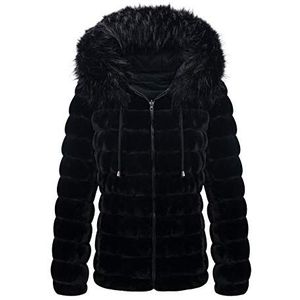 Giolshon Vrouwen Omkeerbare Faux Bontkraag Jas Winter Trendy Puffer Fleece Fuzzy Pluizige Capuchon 19225 Zwart L