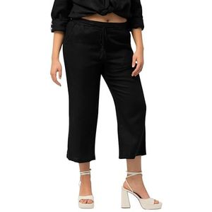 Ulla Popken Dames grote maten plus size 7/8 linnen broek, elastische tailleband, natuurlijk koel 803829, zwart, 40W x 32L