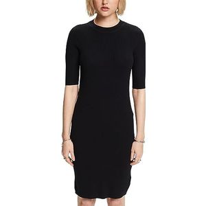 ESPRIT Gerecycled: ribgebreide jurk, zwart, XL