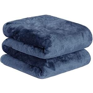 Dreamscene Luxe imitatiebont nerts fleece plaid over slaapbank zachte warme grote deken voor bank - marineblauw, 150 x 200 cm