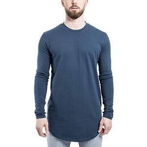 Blackskies Ronde Longsleeve T-Shirt | Lange Oversize Fashion Basic Lange Mouw Heren Longshirt Lange T-shirt, Donkerblauw, L