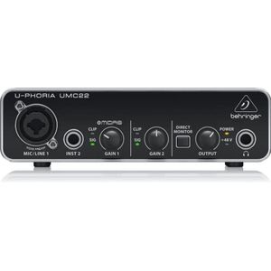 Behringer UMC22 audiofiele 2x2 USB-audio-interface met Midas microfoonvoorversterker