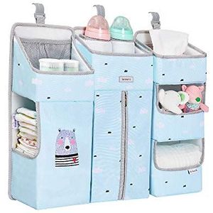 SUNVENO Hangende opslag babybed, hangende organizer, babybed, luiertas, hangende opbergtas, babybed, luiermand, organizer met afneembare partitie (blauw)