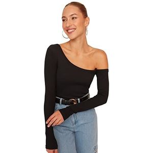 Trendyol Dames Slim fit Basic Asymmetrische kraag Knit Blouse, Zwart, M, Zwart, M