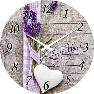 BUVU VM15A1032A Glazen wandklokken, Love You! (Lavender and Heart)