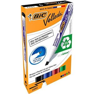 BIC Velleda 1751 ECOlutions Whiteboard Stiften Medium Schuine Punt - Verschillende Kleuren, Pak van 4 Stuks