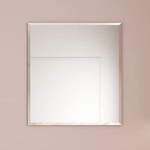 Zalena Facetgeslepen spiegel, frameloze wandspiegel met 20 facetgeslepen, incl. bevestiging, tijdloze standaard spiegel voor woon- en slaapkamer, 60x60 cm