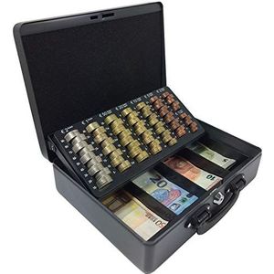Acropaq TS0002 Geldcassette, twee handgrepen en munten, 370 x 290 x 110 mm, grijs