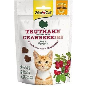 GimCat Crunchy Snacks kalkoen met cranberry’s - Knapperig eiwitrijk kattenhapje zonder toegevoegde suikers - 1 zak (1 x 50 g)