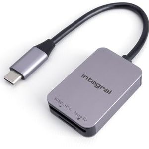 Integral Dual Slot UHS-II SD & UHS microSD USB C 3.2 Gen-1 geheugenkaartlezer Adapter - Snelle 5Gb/s overdrachtssnelheid, plug & play en compatibel met Windows & Mac