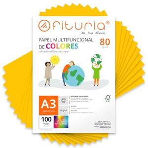 Kleurpapier, verpakking met 100 vellen A3, 80 g, kleurrijk papier voor knutselwerk, printer, scrapbooking, ideaal voor Origami, Papyroflexia, kantoor en school (goud, 100 h)