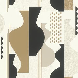 Rasch Behang 866629 - Vliesbehang met verschillende grafische vormen in wit, beige, zwart en bruin uit de collectie Symphony - 10,05 m x 0,53 m (l x b)