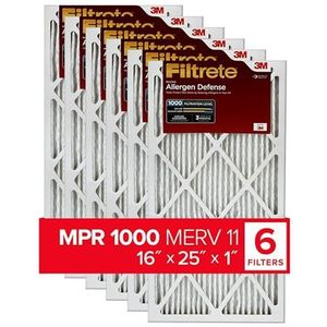 Filtrete 16x25x1 Luchtfilter MPR 1000 MERV 11, Allergeen Defensie, 6-Pack (exacte afmetingen 15.69x24.69x0.81)