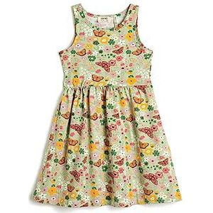 Koton Meisjesjurk zonder mouwen, ronde hals, vlinderprint, katoenen jurk, Groen design (7d8), 7-8 jaar