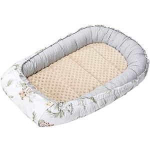 Medi Partners Babynest Knuffelnest 100% Katoen Nest Reis Bed voor baby's 100x60x15cm Uitneembaar inzetstuk (Safari met beige Minky)