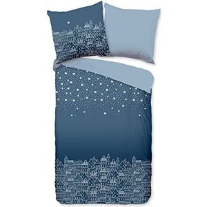Dekbedovertrek voor eenpersoonsbed, 155 x 220 cm, flanel, nr:30146, blauw